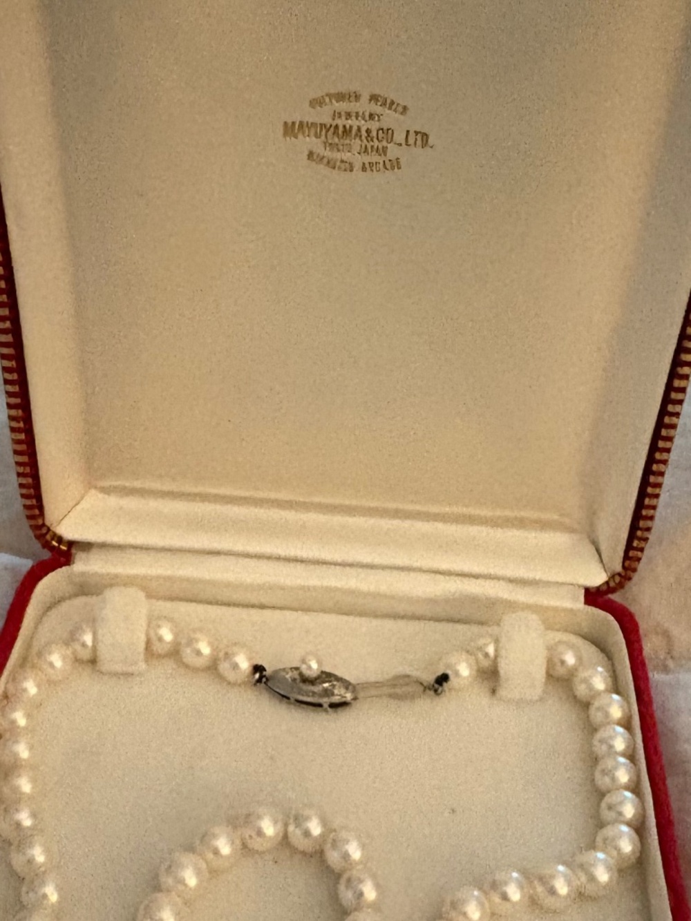 Vintage Mayuyama & Co Tokyo Nikkatsu Arcade Cultured Pearl Necklace Silver Clasp